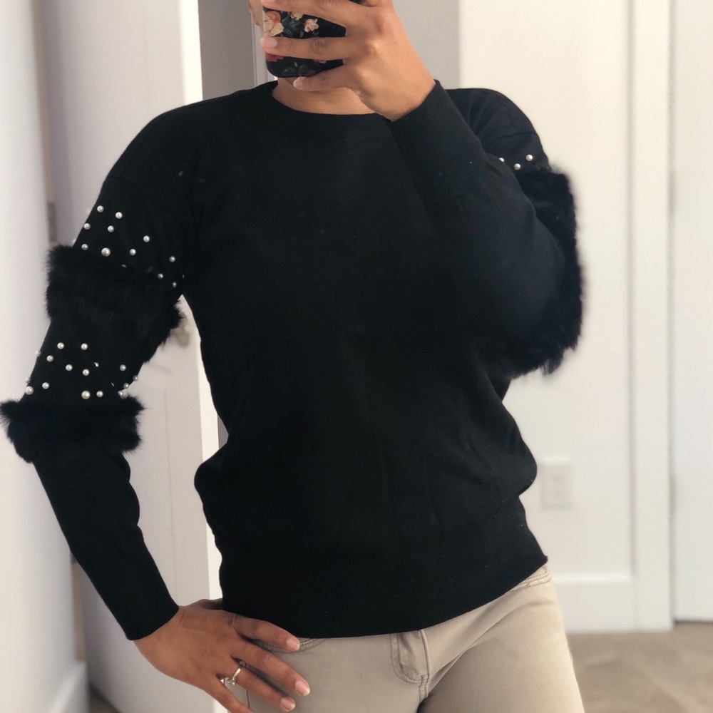 Beaded Decoration Solid Sweater